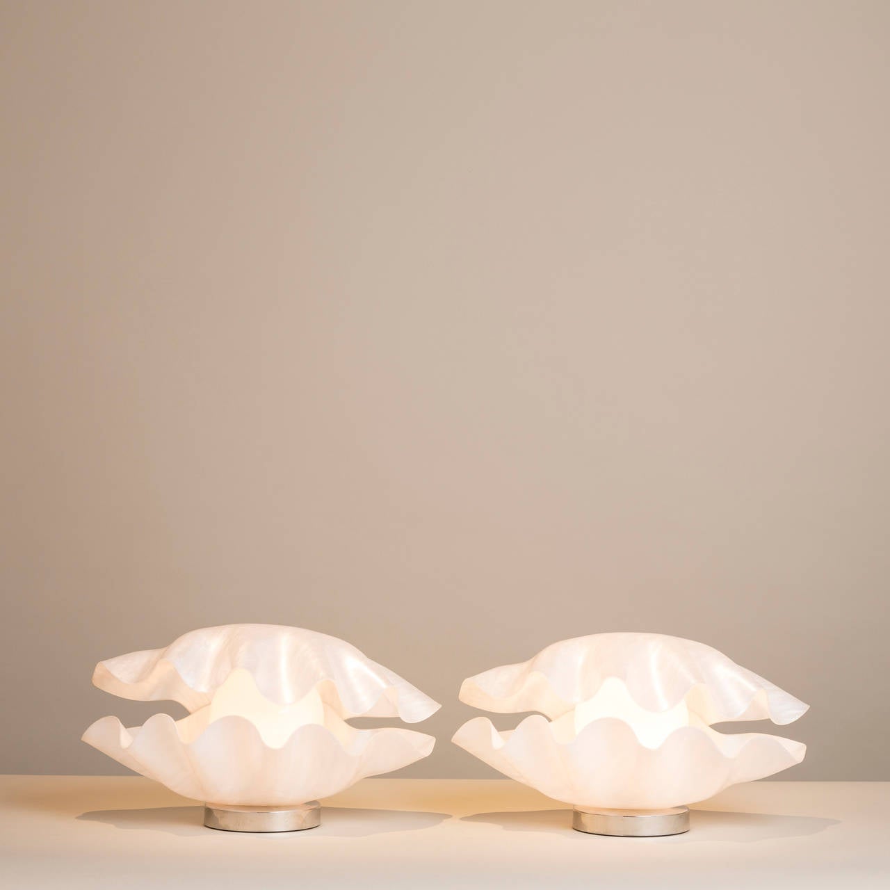 Canadian A Pair of Pearlescent Acrylic Rougier Shell Lamps 1970s