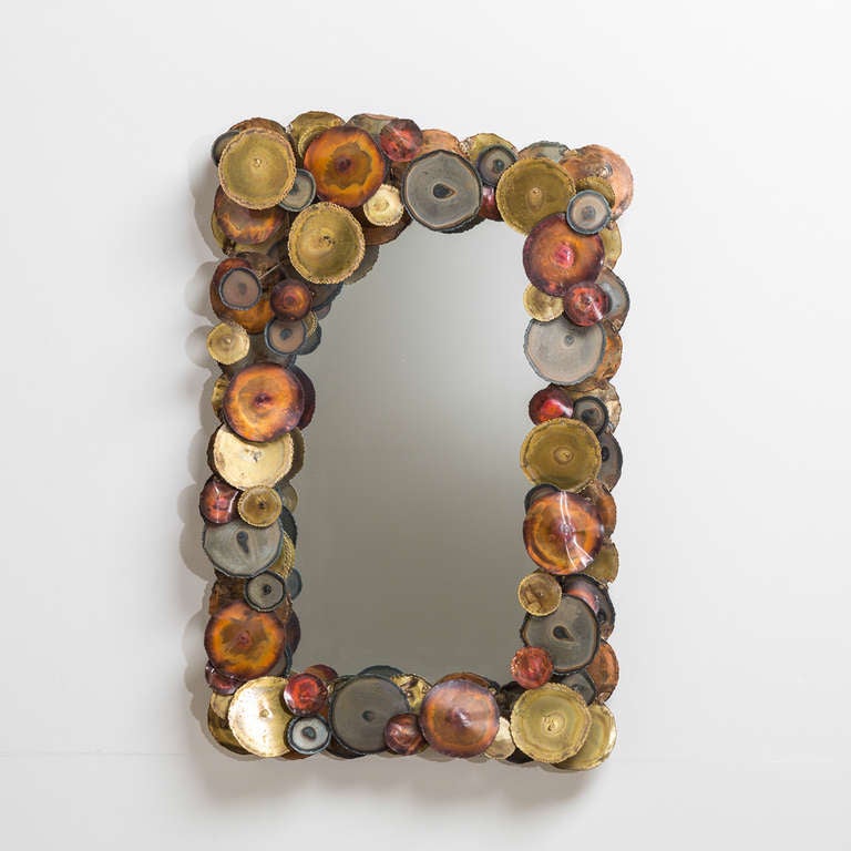 Silas Seandel Style Metal Framed Sculptural Mirror 1970s In Excellent Condition For Sale In London, GB