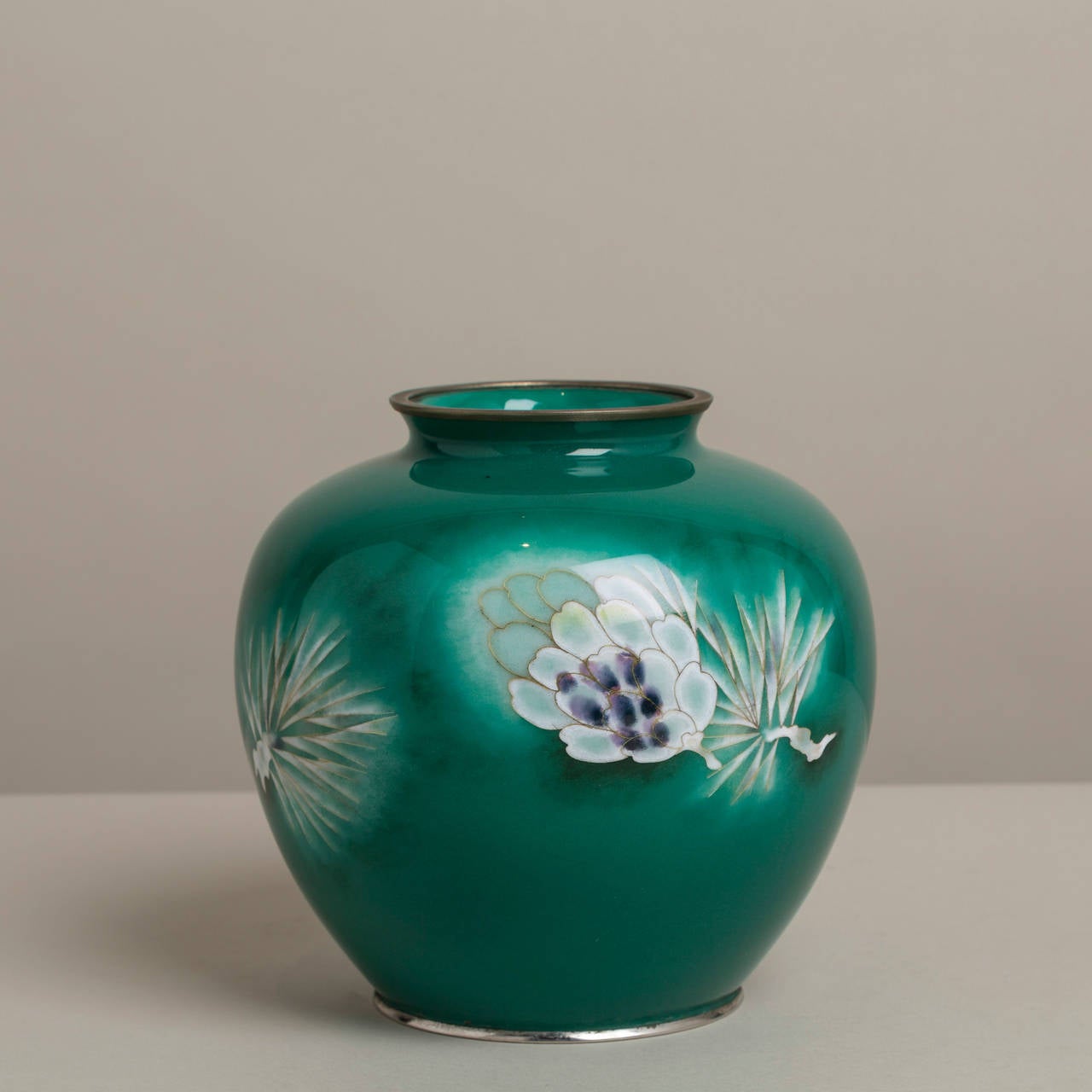 A Japanese Cloisonné Green Enamel Vase by Ando circa 1960