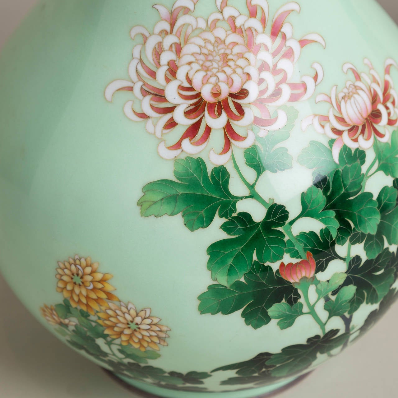 A Large Japanese Cloisonné Pale Green Vase decorated with Kiku circa 1900