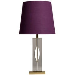 A Single Sculptural Lucite Table Lamp on a Brass Base 1970s