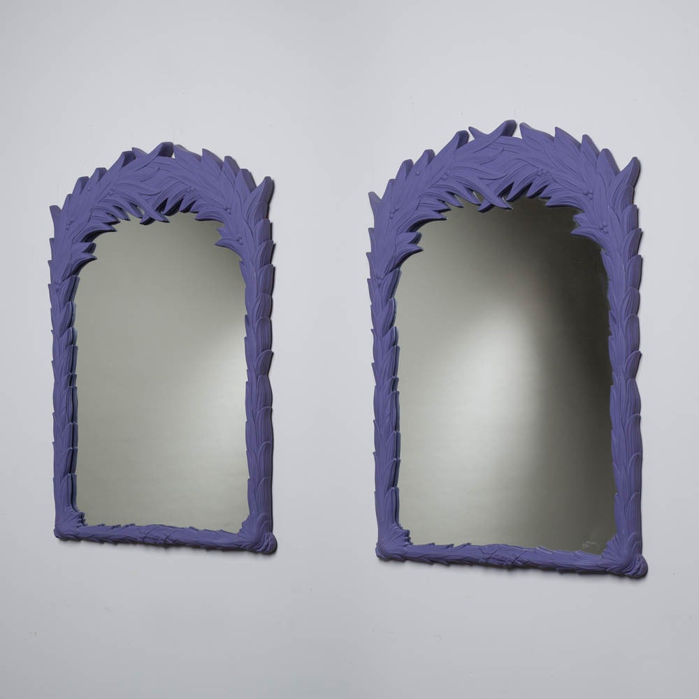 A pair of purple plaster mirrors in the manner of Serge Roche 1970s, Talisman edition.

Prices include 20% VAT which is removed for items shipped outside the EU.