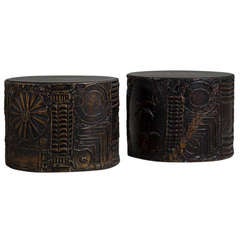 A Pair of Adrian Pearsall Brutalist Drum Side Tables 1960s