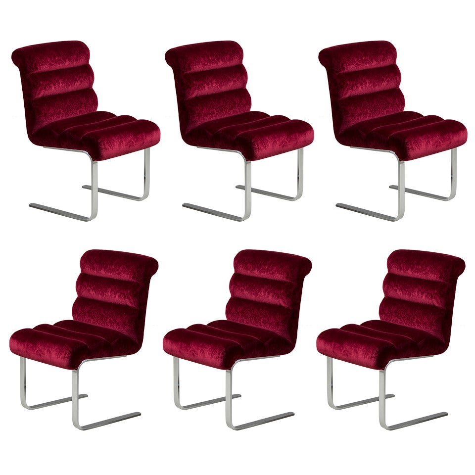 A Set of Six Chrome Cantilevered Dining Chairs 1970s