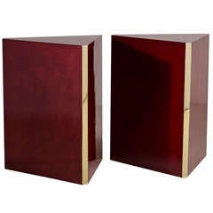 A Pair of Red Goatskin Triangular Pedestals 1980s