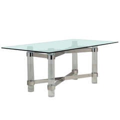 Superb Lucite and Chromium Steel Based Dining Table 1970s