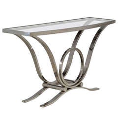A Karl Springer Style Nickel Framed Console Table 1980s