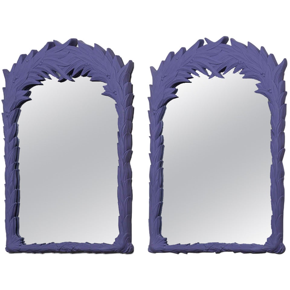 Pair of Purple Mirrors in the Manner of Serge Roche 1970s For Sale