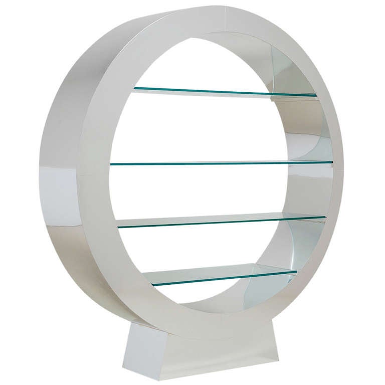 A Large Chrome Circular Etagere with Glass Shelves 1980s at 1stDibs