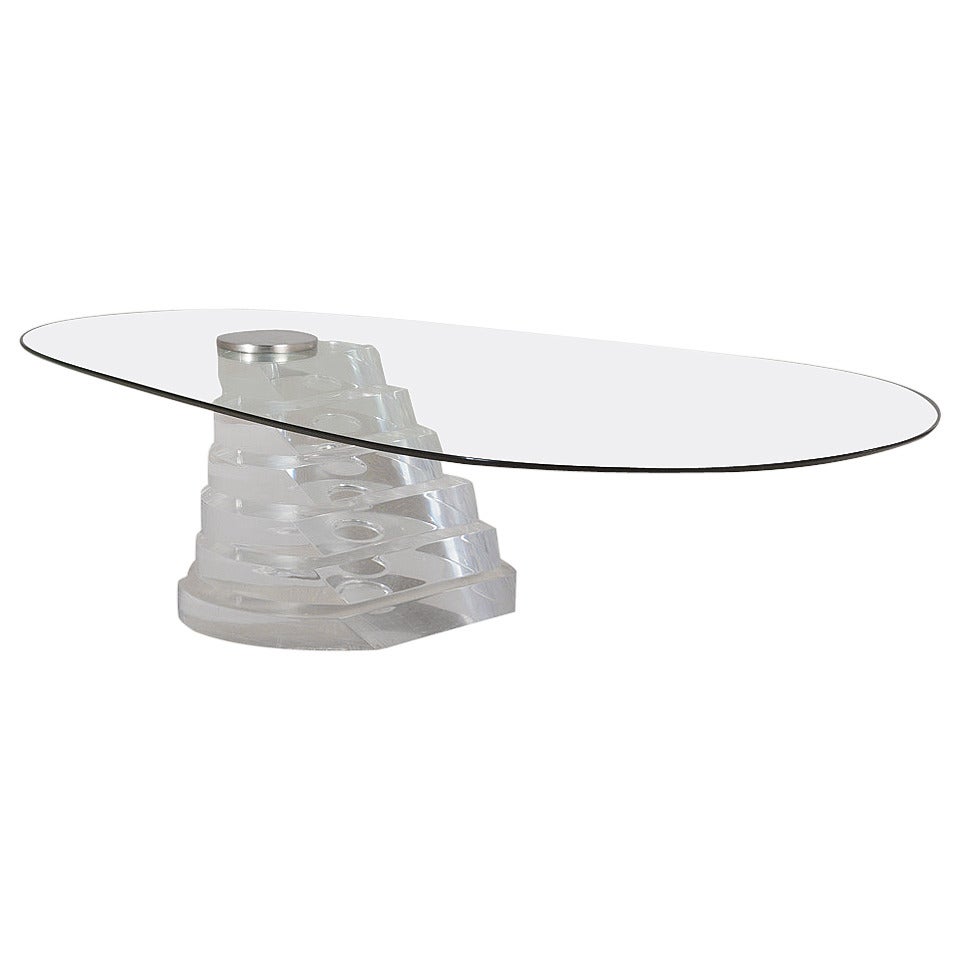 Superb Stacked Lucite Cantilevered Coffee Table