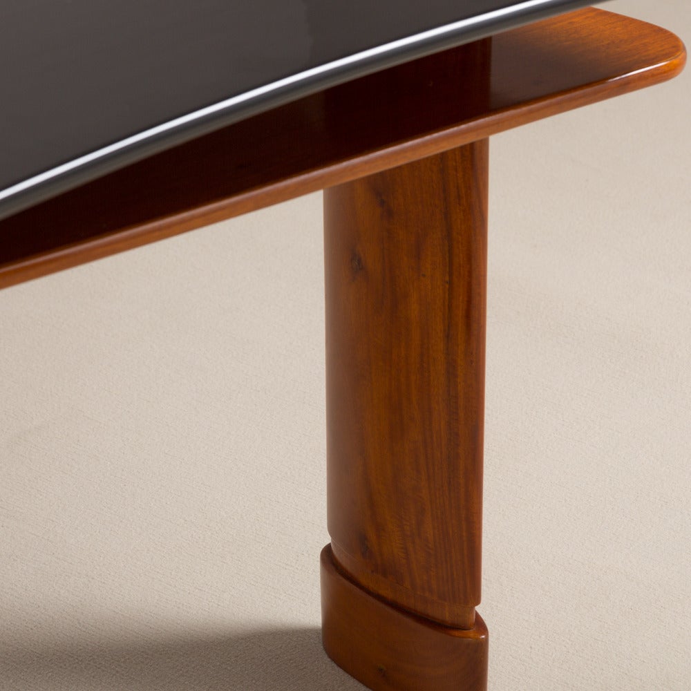 Mid-20th Century Unusual Italian Walnut and Jet Black Lacquered Desk, 1950s For Sale