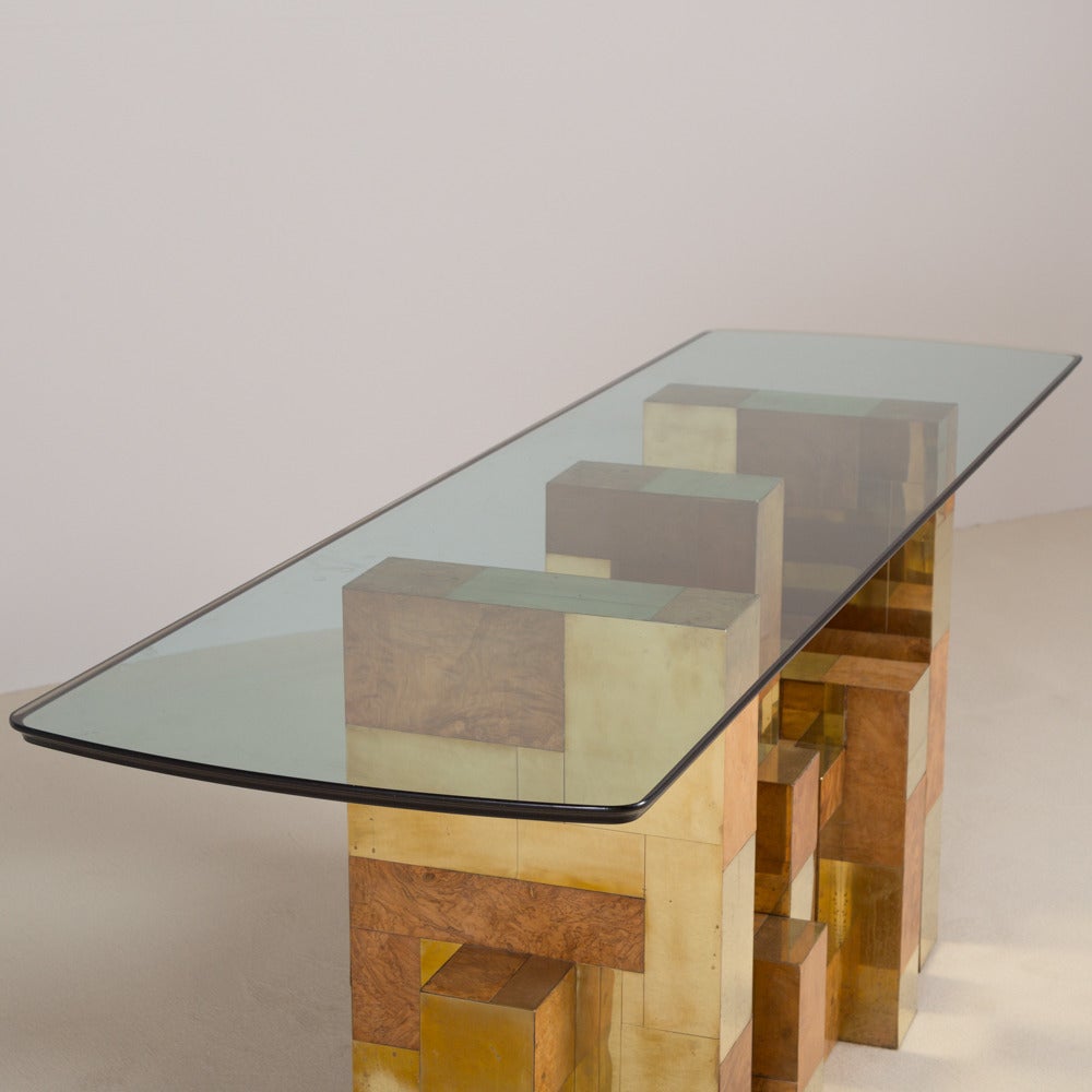 Paul Evans Designed Burr Wood and Brass Dining Table, 1970s 2