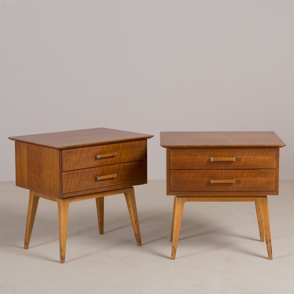 American Pair of Two-Drawer Side Cabinets by Renzo Rutili, 1950s
