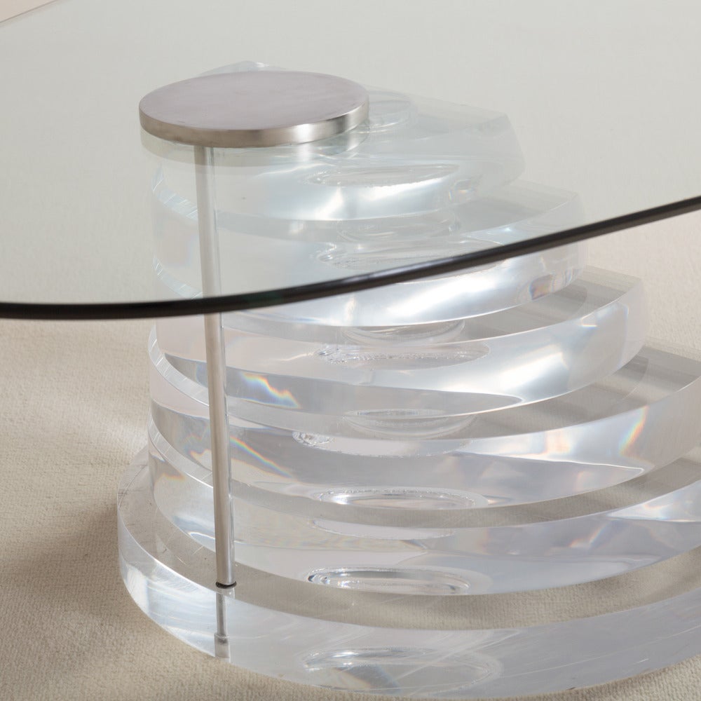Aluminum Superb Stacked Lucite Cantilevered Coffee Table