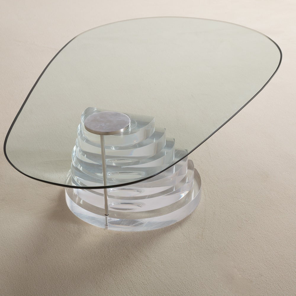 Plated Superb Stacked Lucite Cantilevered Coffee Table