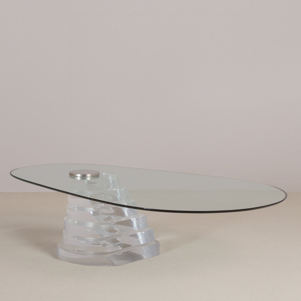 A Superb Stacked Lucite Cantilevered Coffee Table with Aluminium Plate and Stem Detail 1970s