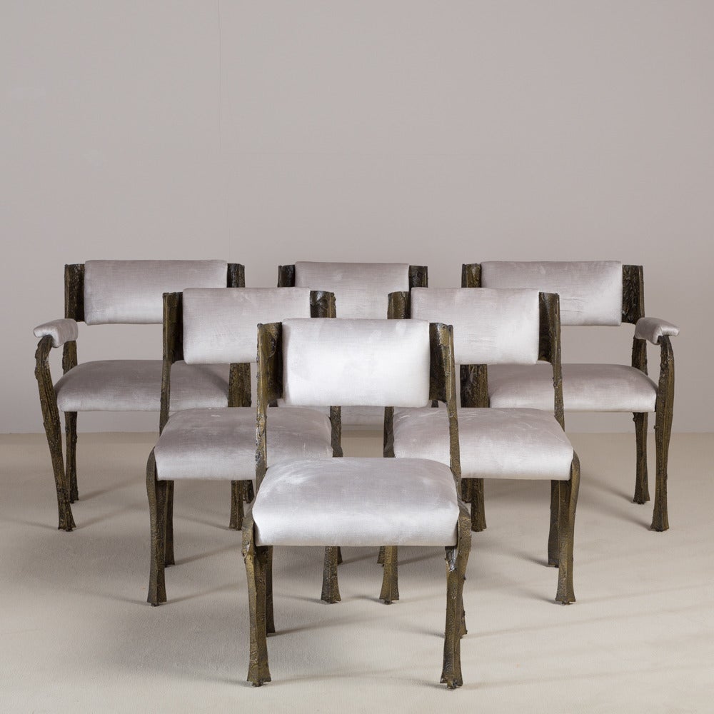 American Set of Six Bronze Resin Chairs by Paul Evans, Late 1960s