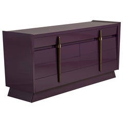 Aubergine Lacquered Eight-Drawer Commode, 1950s