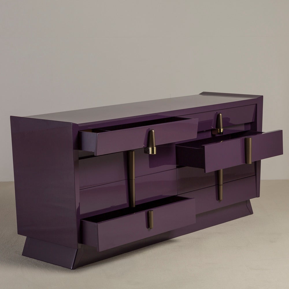 Aubergine Lacquered Eight-Drawer Commode, 1950s In Excellent Condition In London, GB