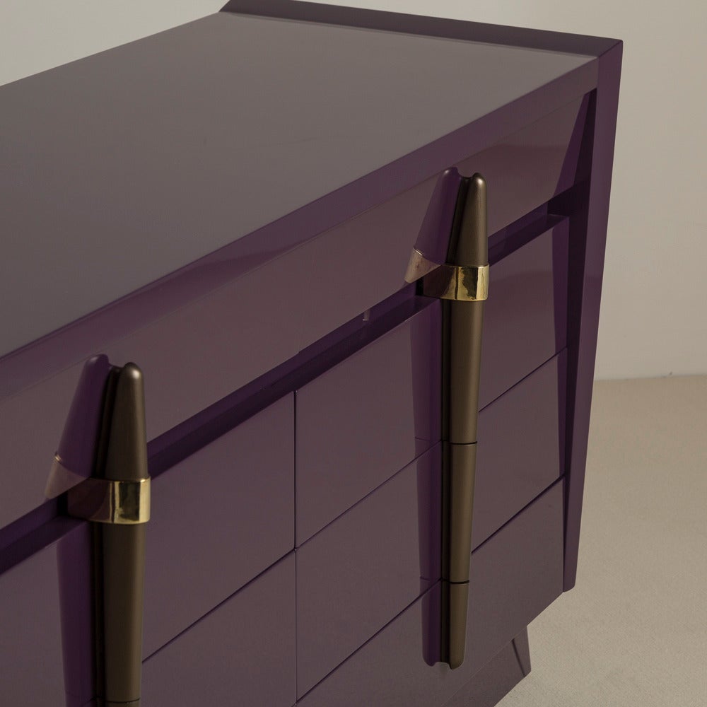 Mid-20th Century Aubergine Lacquered Eight-Drawer Commode, 1950s
