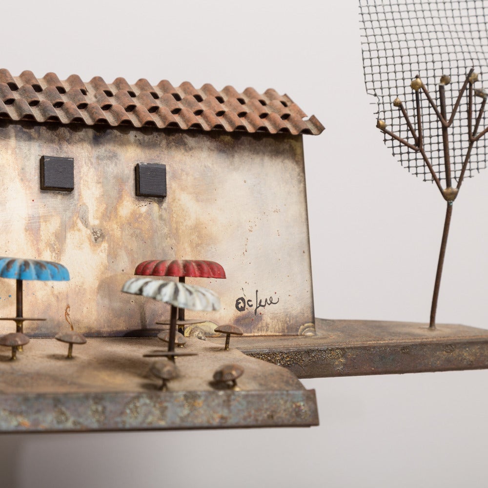 20th Century Village Scene Metal Wall Sculpture by Curtis Jere
