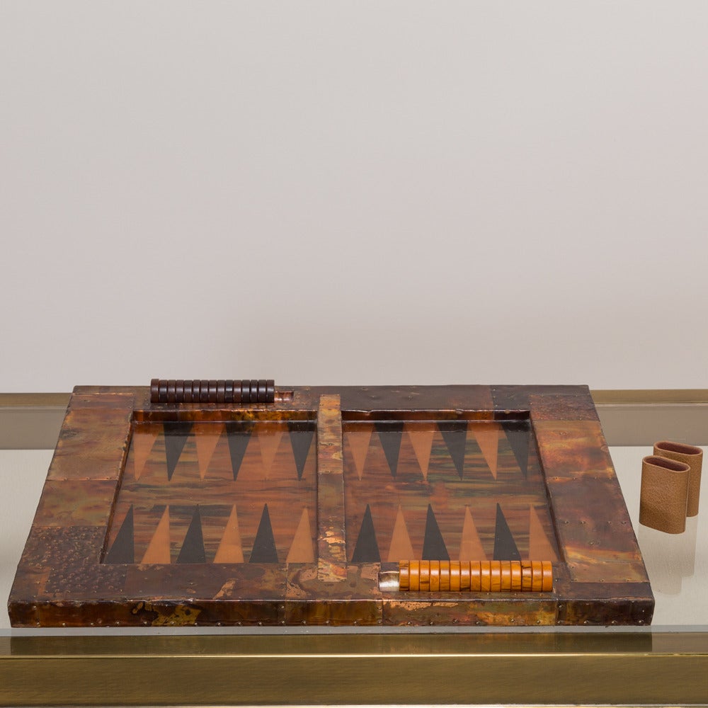 Lacquered Copper Wrapped Backgammon Board, 1980s 3