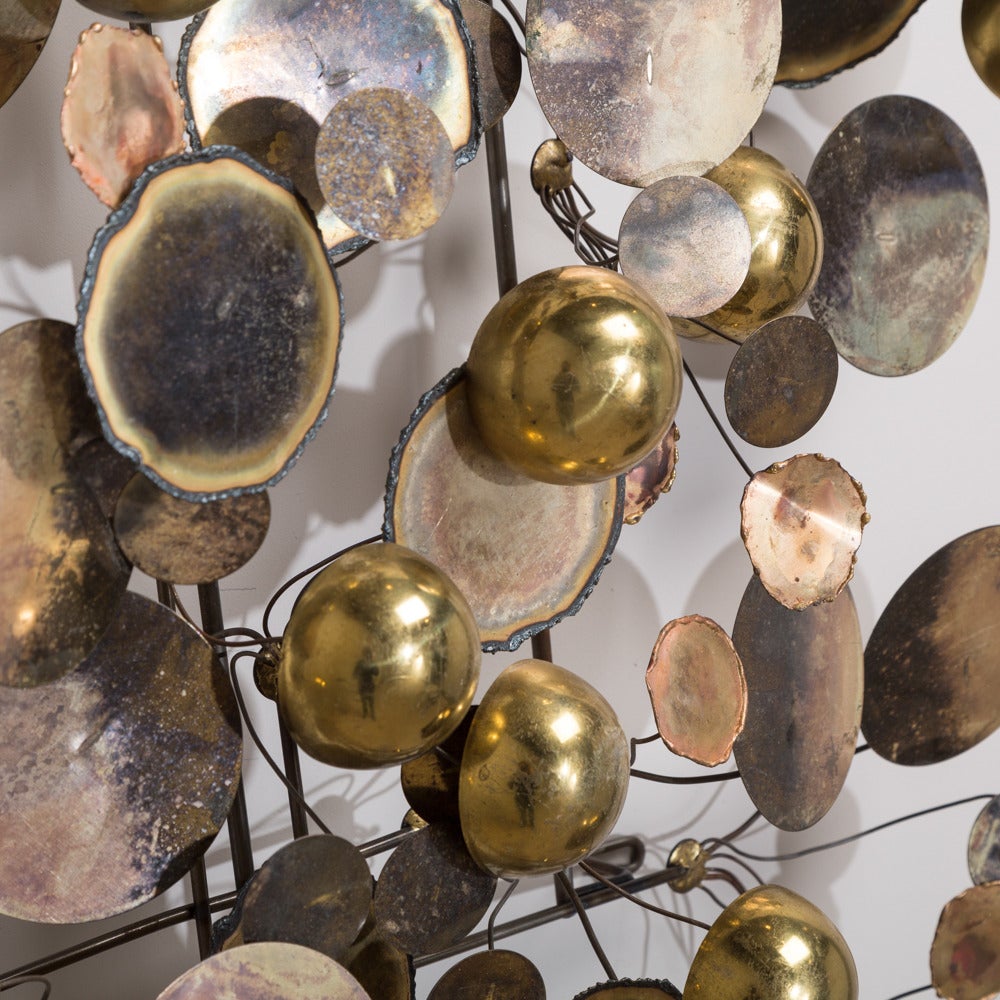 A Large Brass Raindrops Metal Wall Sculpture by Curtis Jere circa 1975