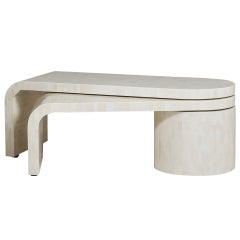 A Tessellated Bone Waterfall Swivel Extending Coffee Table 1970s