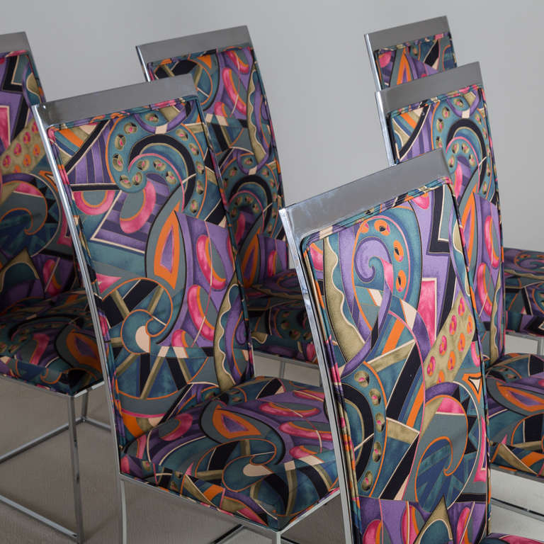 A Set of Six Milo Baughman Nickel Framed Dining Chairs 1970s In Good Condition In London, GB