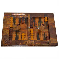 Lacquered Copper Wrapped Backgammon Board, 1980s