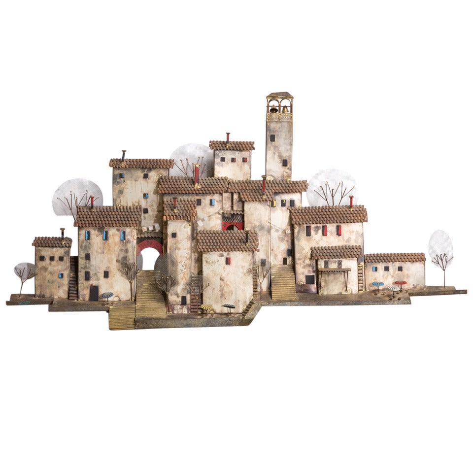 Village Scene Metal Wall Sculpture by Curtis Jere