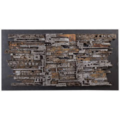 Silvered Cast Metal Brutalist Sculptural Wall Panel