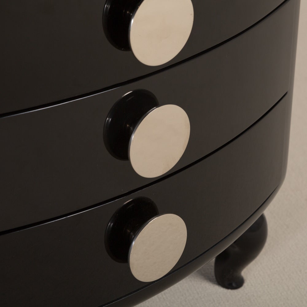 Late 20th Century Stunning Jet Black Lacquered Three-Drawer Commode, 1980s For Sale