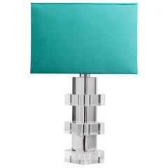 Heavy Lucite Table Lamp with Nickel Stem Detail, 1970s 3
