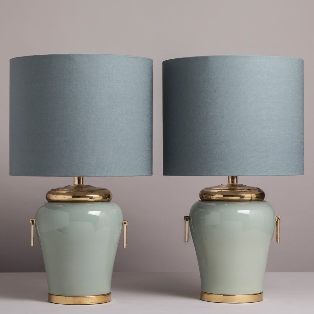 A Pair of Ceramic Table Lamps with Brass Mounts 1960s