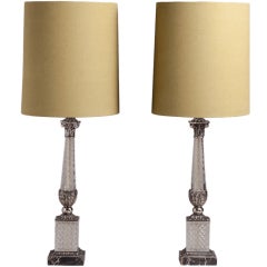 A Pair of Stiffel Cut Glass and Bronze Table Lamps 1960s