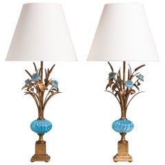 A Pair of Turquoise Murano Glass and Gilt Table Lamps 1960s