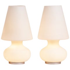 A Pair of White Frosted Murano Glass Table Lamps 1970s