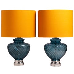 A Large Pair of Blue Murano Glass Table Lamps 1960s