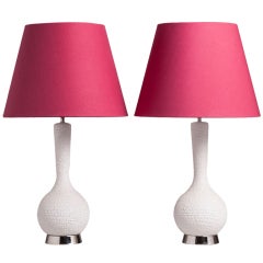 A Pair of White Textured Ceramic Table Lamps 1970s