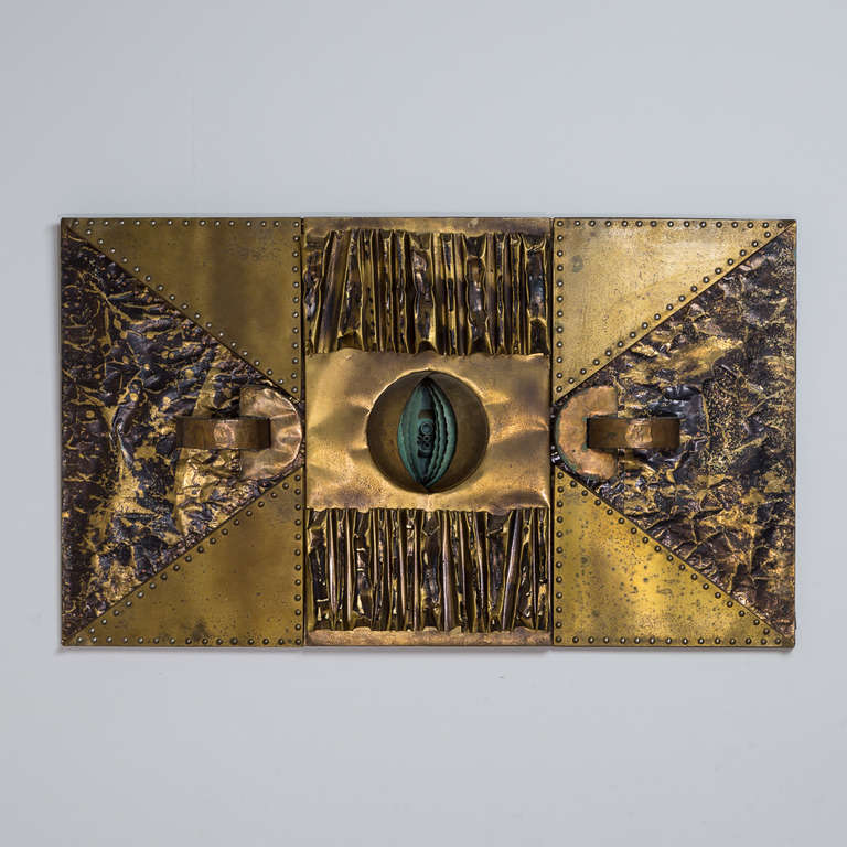 An Unusual Brutalist Metal Wrapped Sculptural Wall Panel 1960s
