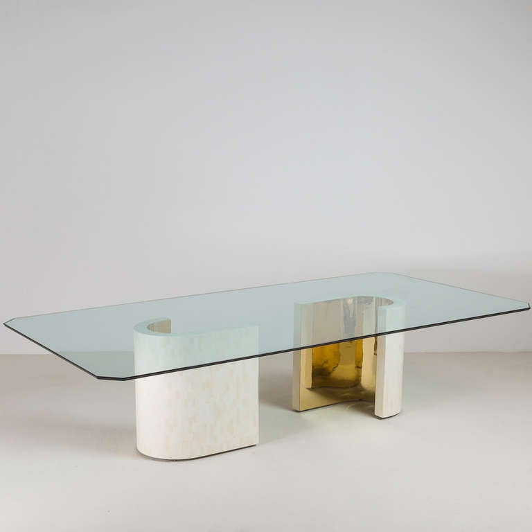 A Tessellated Stone Double Pedestal Based Dining Table 1970s In Excellent Condition In London, GB