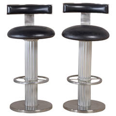 Pair of Steel and Aluminium Swivel Bar Stools, USA 1980s