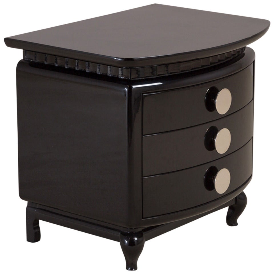 Stunning Jet Black Lacquered Three-Drawer Commode, 1980s For Sale