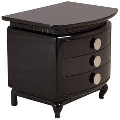 Stunning Jet Black Lacquered Three-Drawer Commode, 1980s