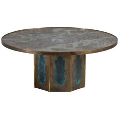 A LaVerne Designed Acid Etched Bronze and Pewter Chan Coffee Table 1960s