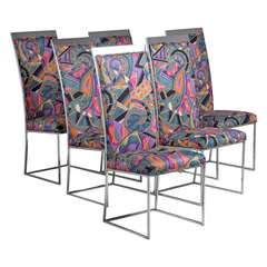 A Set of Six Milo Baughman Nickel Framed Dining Chairs 1970s