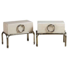 A Pair of Painted and Aluminium Chest Side Tables