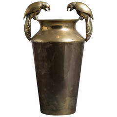 Vintage Brass Vase Surmounted by Parrots 1960s