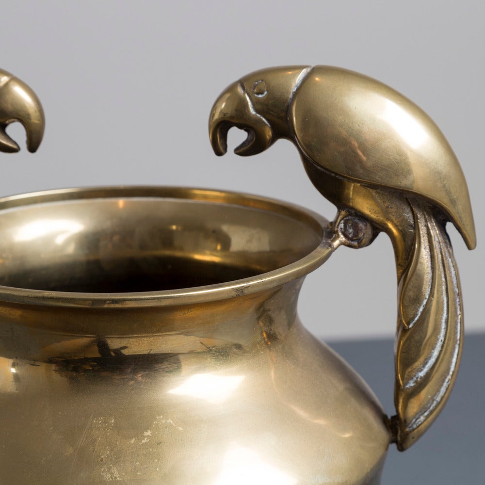 Brass Vase Surmounted by Parrots 1960s In Good Condition In London, GB